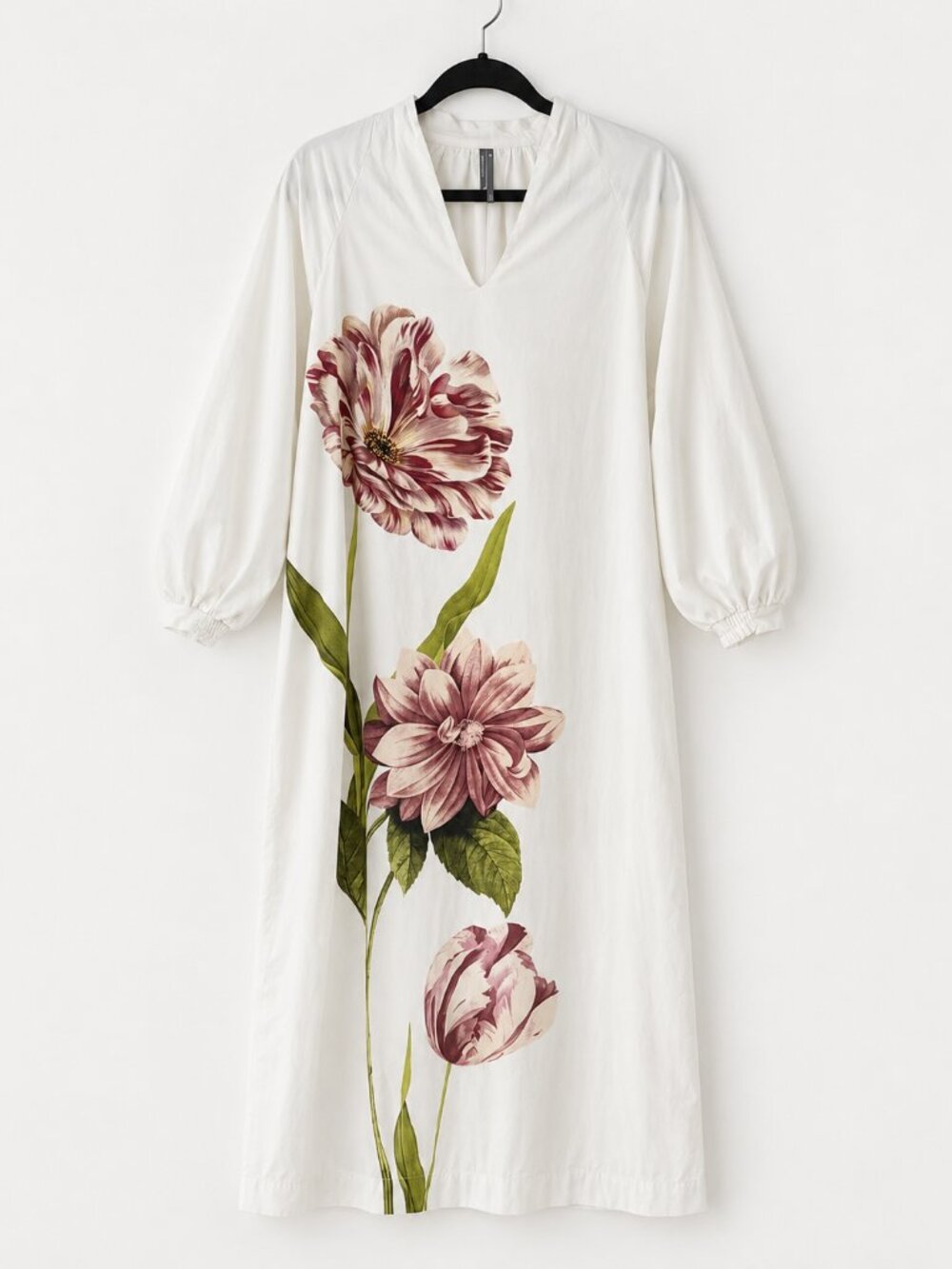 Anthropologie White Botanical Floral Cotton Midi Dress XS Puff Sleeve Side Tie